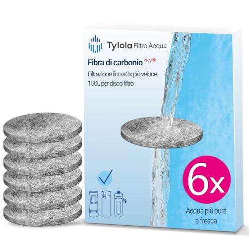 Confezione da 6 dischi filtranti in fibra di carbonio, compatibili con bottiglie e caraffe, riduce fino al 98% cloro, metalli pesanti, impurità, gusto più puro e piacevole - Tylola PRO+