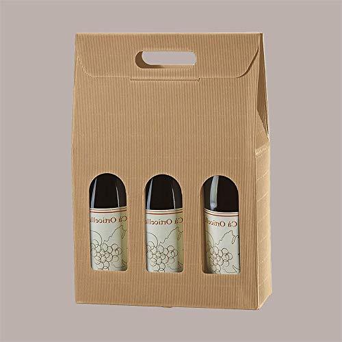 Scatola Porta 3 Bottiglie Vino/Olio 750ml, Cartoncino Avana, 270x90x390mm Lucgel, 20 pezzi