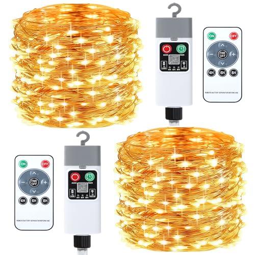 EccoCove 2 Pezzi Lucine LED Decorative - Ricaricabile 1200mAh 10M 100LED Luci Albero di Natale Impermeabile Luci Natale con Telecomando Luminarie Natalizie per Interno Esterno Addobbi Natalizi Luci