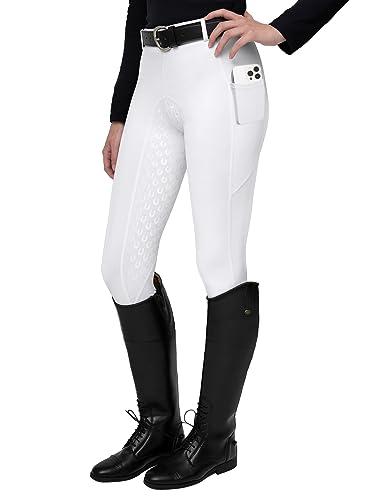 FitsT4 Leggings da Equitazione da Donna, in Silicone, con Tasca per Cellulare e Passanti per Cintura