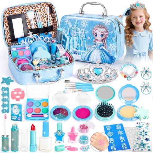 Hohosunlar Trucchi Bambina Set, Frozen Valigetta Trucco Bimba Lavabile, Kit Borsa Cosmetici Veri con Smalti e Rossetti Bambini Giocattoli Principessa Natale Compleanno Regalo per Ragazze età 3-12 Anni