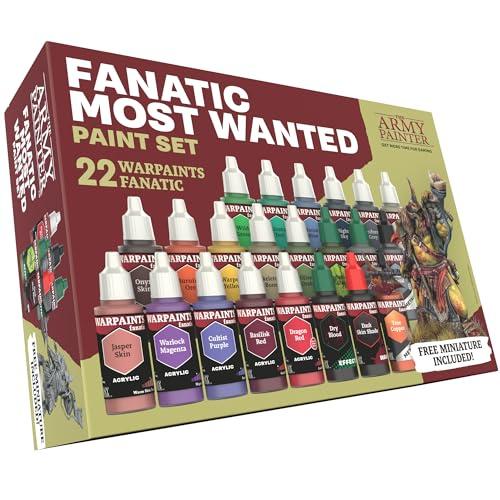 The Army Painter, Warpaints Fanatic Most Wanted Set, 22 18 ml Colori acrilici, incl. Metallici, Effetti, Lavaggi, Primer con pennello, 1 Pennelli e 1 miniature - Colori modellismo per Dnd e Warhammer