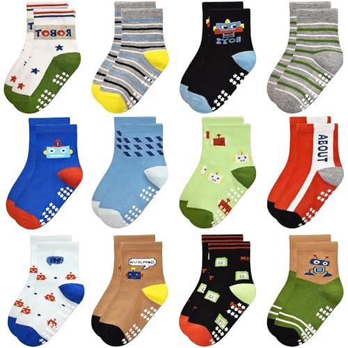 Yafane 12 paia Calze Bambino Antiscivolo in Cotone da 0 a 7 Anni Calzini per Neonato Unisex Calzini per Bambina e Bambino e Ragazzi (IT, Età, 1 anno, 3 anni, Multicolor 21)