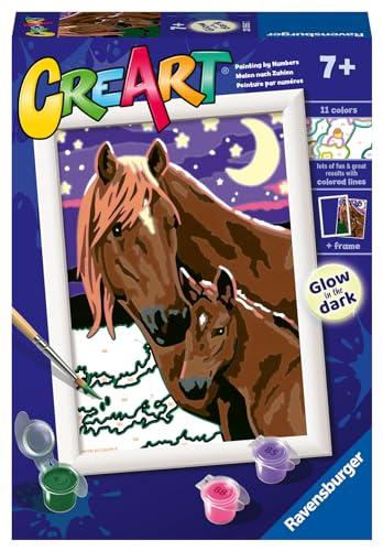 Ravensburger - CreArt Serie E, Cavalli Luna e Stelle, Dipingere con i Numeri, Kit Pittura Bambini, Tema Animali, Cornice Inclusa, Gioco Educativo, Idea Regalo Bambini 7+ Anni, 18x13 cm