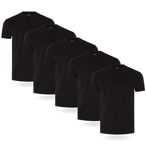 FM London confezione da 3/5 Maglietta da uomo, T-shirt premium con design leggermente aderente, Maglietta super morbida realizzata in cotone 100%, Vestibilità comoda e durevole, Nero (5 Pezzi), XL