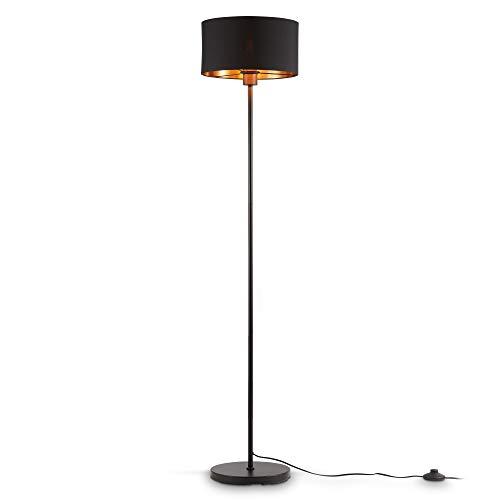 B.K.Licht - Lampada da terra vintage con interruttore a pedale, paralume in tessuto, attacco E27, max. 40 watt, piantana lampada da terra, lampada da terra salotto, 30 x 141,5 cm, nero-oro