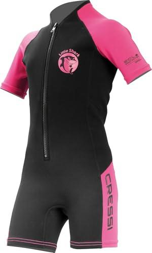 Cressi Little Shark, Wetsuit 2 mm, Muta Shorty Junior Disponibile Corte o Maniche Lunghe Unisex-Bambini, Nero/Rosa, 9/10 Anni