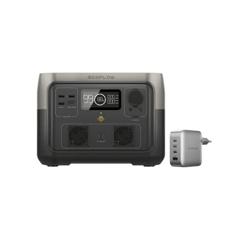 ECOFLOW Centrale Elettrica Portatile RIVER 2 MAX & 140W Caricabatterie, Batteria LiFeP04 da 512Wh/ ricarica rapida in 1 ora, Uscita fino a 1000W, Generatore solare (pannello non incluso) per campeggio