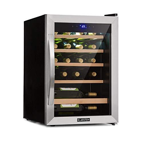 KLARSTEIN Cantinetta Vino, Cantinetta Vino Refrigerata a Zona Singola per Interno/Esterni, Frigo Bar, Cantina Vino con Vetrina, Mini Bar con Protezione UV, Frigo Vino Touch, 4-18°C, 19 Bottiglie