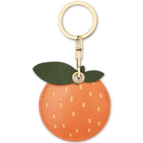 AXFEE Airtags Portachiavi in PU Pelle, Porta Air Tag per GSP Apple, Airtag Cover per Chiavi Zaini e Animale, Portatile, Anti-graffio, Mantiene un Segnale Forte - Arancia