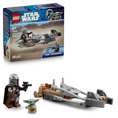 LEGO Star Wars 75436 Speeder Bike del Mandaloriano e di Grogu - Giocattolo con Figura di Grogu e Minifigure di Din Djarin con Blaster - Piccolo Regalo di Compleanno per Bambini e Fan da 6 Anni in su