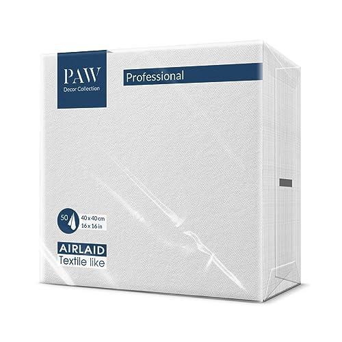 PAW - Tovaglioli Airlaid (40 x 40 cm), 50 pezzi, tinta unita, simili al tessuto, elegante decorazione da tavolo, per occasioni importanti come matrimoni, feste, Natale, Unicolor: bianco