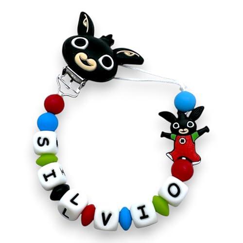 LulluLab Catenella Portaciuccio Con Nome, Personalizzato i ogni sua parte, tante Clip Portaciuccio da poter scegliere, ottima idea regalo per Baby Shower. (Bing)