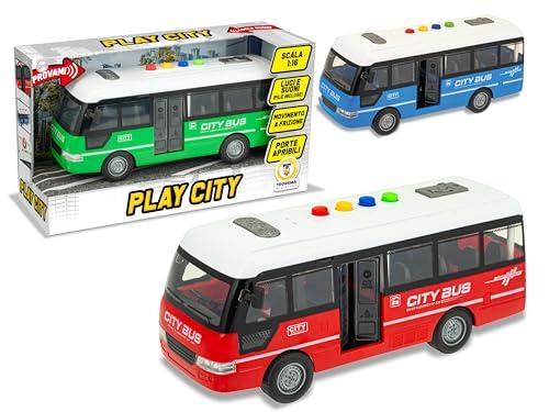 Teorema - Bus Giocattolo per Bambini, Scala 1:16, con Luci e Suoni, Porte Apribili e Movimento a Frizione, Batterie Incluse