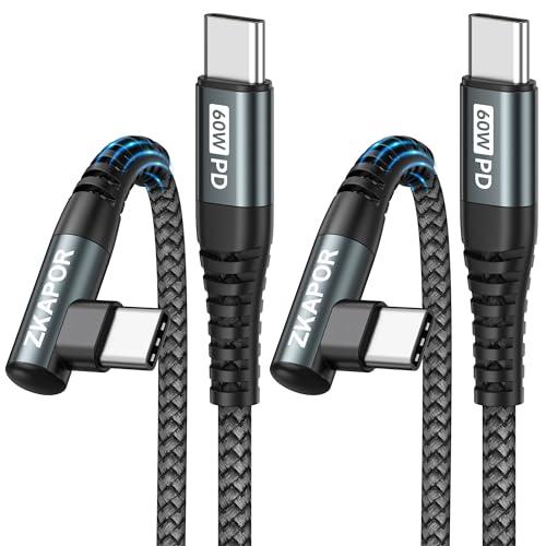 ZKAPOR Cavo USB C a USB C 90 Gradi [2Pezzi 2m] Cavo USB Type-C PD 60W Ricarica Rapida Cavo Tipo C Compatible con Samsung Galaxy S23/S22, Pad Pro 11''2020, Air 2020/2018, P40/P30, Pixel -Grigio