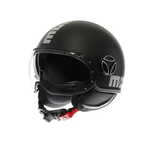 MOMODESIGN - FGTR EVO E2206, Casco Moto Jet con Visiera Doppia, Casco Jet Scooter Uomo e Donna Omologato ECE, Casco Jet Vintage Aperto, Nero/Argento opaco, M