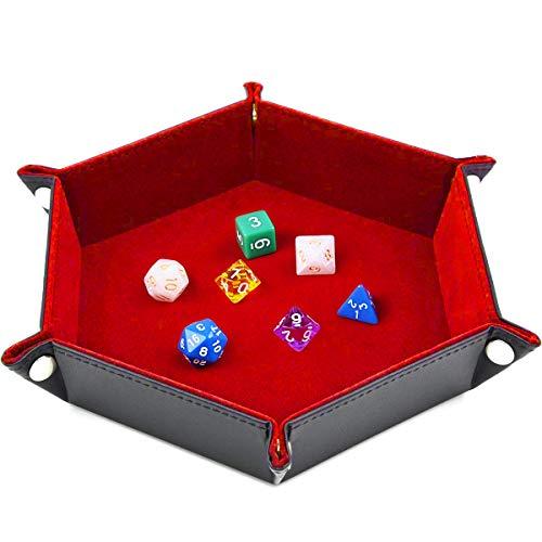 SIQUK Tavola per Dadi Esagonale Pieghevole in PU e portadolci in Velluto Bordeaux Dice Tray per Dungeons And Dragons Gioco a D & D Rpg Dadi e Altri Giochi da Tavolo