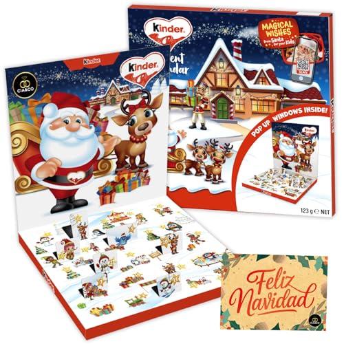 Calendario dell’Avvento Kinder POP UP 2025 · 24 Cioccolatini Assortiti · Design 3D con Babbo Natale e Renne · Con Biglietto Personalizzabile · Regalo di Natale Goloso per Bambini e Famiglie 125 g