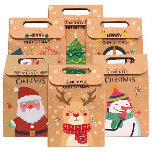 Sacchetti Regalo Natale - 24 Piccoli Sacchetti in Carta Kraft Con Manici, Bustine Natalizi per Regali, 22 x 14 x 8 cm