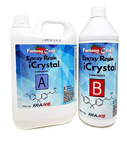 RESINA EPOSSIDICA ICRYSTAL – 3 KG: Ideale per la creazione di gioielli, River Table e Creazioni Artistiche - Certificata Atossica - Assistenza Tecnica in Italiano – 100% Made in Italy