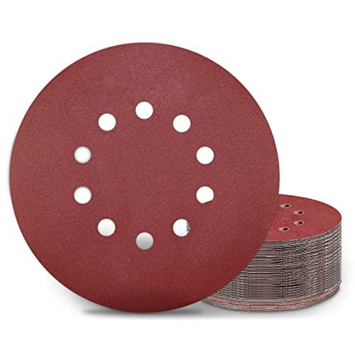 KONGMING Dischi Abrasivi 225 mm 25 pezzi 10 Fori Grana P240 Rotondi di Carta Vetrata per Levigatrici a Collo Lungo Smerigliatrici per Cartongesso Parete e Levigatrice a Soffitto