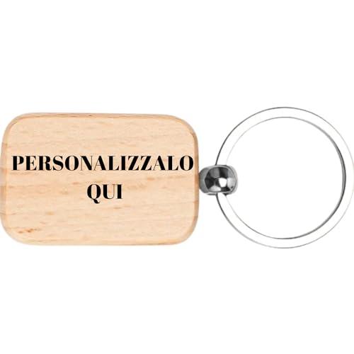Portachiavi personalizzato in legno, idea regalo uomo donna unico, incisione laser personalizzabile, con nome, frase, chiavi di casa, anello di metallo - Portachiavi Inciso per Amici (Rettangolo)