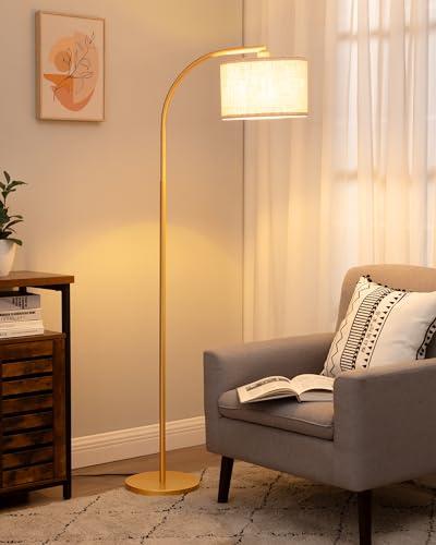 EDISHINE Lampada da terra per soggiorno, lampada ad arco con paralume in lino beige, lampada da terra dorata da 161 cm con paralume regolabile, attacco E27 (Lampadina fornita)