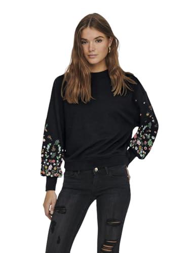ONLY Onlbrooke L/S O-Neck Flower Swt, Felpa Donna, Black/Print:Sleeve Flower, M