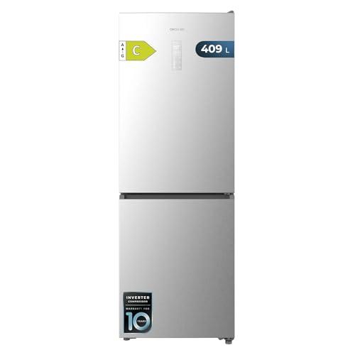 Cecotec Frigorifero Combinato 409L Total No Frost Bolero CoolMarket Combi 409 Inox C. Altezza 185cm, MAX INSIDE con VIP Tech, Compressore Inverter Plus, Basso Consumo, Temperatura Variabile, Inox