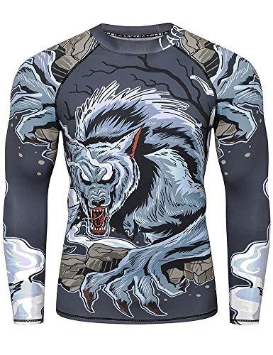 LAFROI Maglia a Compressione a Maniche Lunghe UPF 50+ a Compressione a Strato Base di Protezione Rash Guard-CLY08, Werewolf, LG