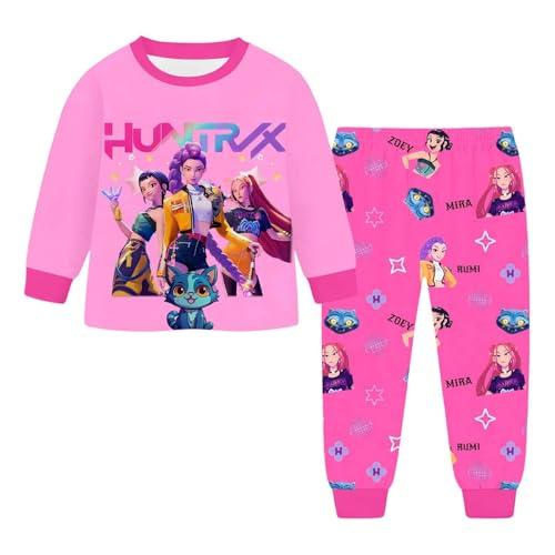 Set Pigiama Per Bambine e Ragazze con Stampa Anime 2 Pezzi Pigiama a Maniche Lunghe Maglietta + Pantaloni Set Morbido e Comodo Complete Invernali Sleepwear Abbigliamento Moda Per Bambino 3-14 Anni
