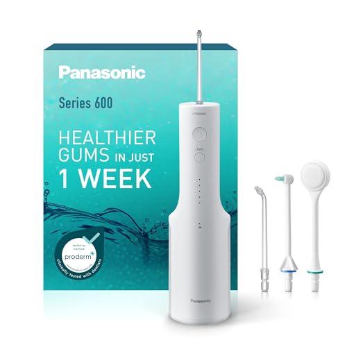 Panasonic Serie 600 Irrigatore Orale a Ultrasuoni EW-DJ67-W303, Idropulsore dentale, 200ml, IPX7, 2 Ugelli a Ultrasuoni, 1 Ugello Ortodontico e 1 Ugello per Pulire la Lingua, 5 Livelli di Pressione