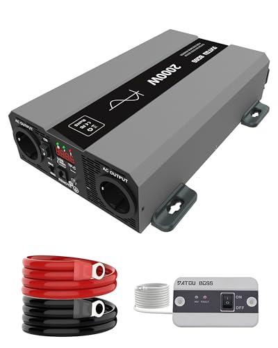 DATOUBOSS Inverter 24v 220v/230v Onda Pura 2000w/4000w, Inverter Onda Pura 2000w, Convertitore 24v 220v, Con 2 Prese EU, Uscita USB 3A & Tipo-C e Display LCD, Per Camper, Camion, Casa