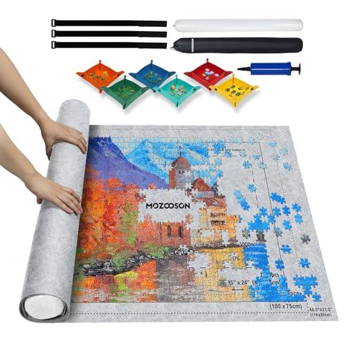 MOZOOSON Tappeto Puzzle da 2000 Pezzi, Portatile Tappetino Puzzle Feltro, Tappeto Puzzle Bambini Adulti, Puzzle Roll Mat, Accessori per Puzzle con 6 Vassoi di Smistamento