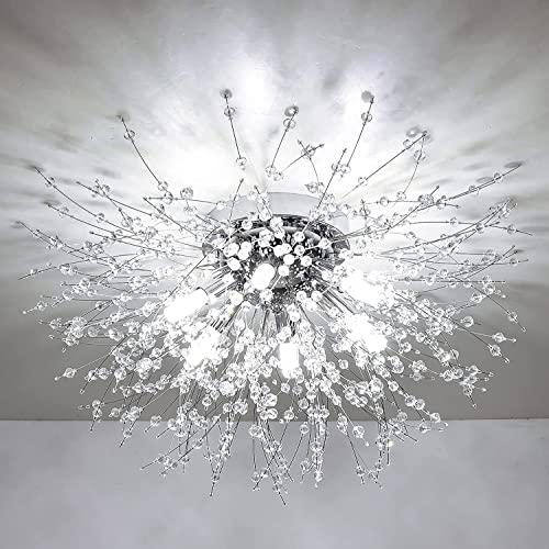 Rayofly Lampade a sospensione Camera Da Letto, Cromo Lampadario Moderno, Plafoniera soffitto con cristalli di fuochi d'artificio, 6 G9, per Soggiorno, Cucina