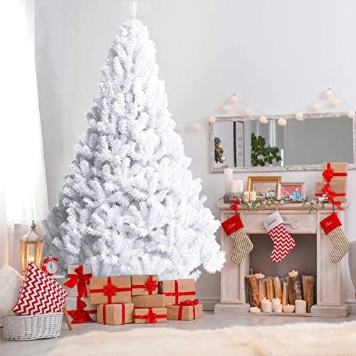 COSTWAY Albero di Natale 150/180/210/240 cm, Albero di Natale Bianco con 350/650/950/1138 Rami in PVC e Supporto in Metallo, Albero di Natale Artificiale per Casa, Ufficio e Negozio (240 cm)