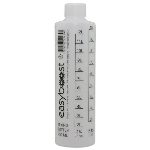 Easyboost Dosatore Olio per Miscela Misurino 2% 2,5% 3% 4% 5% 6% con Tappo 250ml Motori 2 Tempi Carburante per Scooter Vespa Motocicletta Motosega Tosaerba Decespugliatore Bw’s Aerox Jog-R Derbi AM6