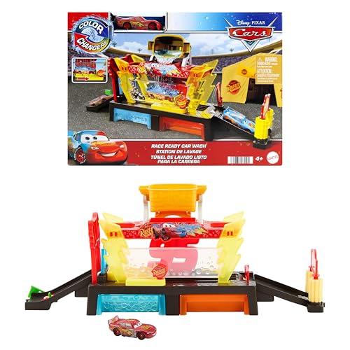 Mattel CARS - Autolavaggio Corsa Cambia Colore, playset Disney Pixar con rampa e vasca lungo 50+ cm, include il veicolo Saetta McQueen Cambia Colore, giocattolo per bambini, 4+ anni, JBM70