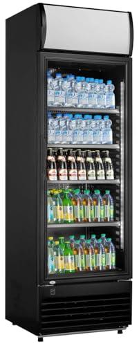 METRO Professional Frigorifero per bevande in acciaio/alluminio, porta in vetro con serratura e chiave, 4 ripiani regolabili, 180 W, illuminazione a LED (Nero, 324 L)