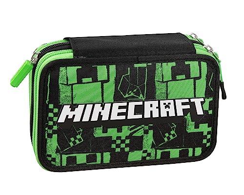 MINECRAFT - Astuccio 3 Scomparti Bambina e Bambino con Cancelleria Scuola  Integrata e Vani Portapenne + Penna Cancellabile Frixion - Astuccio Scuola  Organizer Grande, Verde - 20x12Hx7