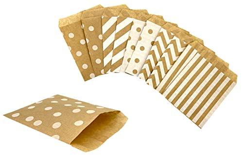 PAKNOR® Sacchetti di carta marrone, 100 sacchetti regalo, 13 x 17 cm, sacchetti per caramelle per confezionare regali, regali di compleanno per bambini, matrimoni, feste, ecc. (100)