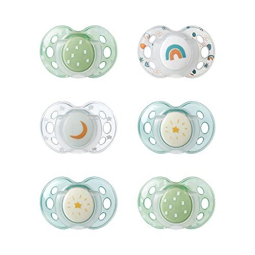 Tommee Tippee Succhietto Nighttime, 18-36 mesi, confezione da 6 di succhietti luminosi con capsula sterilizzatrice riutilizzabile
