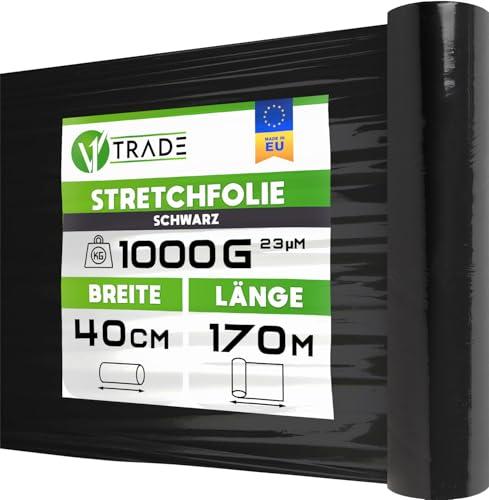 V1 Trade Pellicola elastica di colore nero, pellicola per mobili, 170 m x 40 cm, rotolo di pellicola elastica nera, 23 my, pellicola per imballaggio su rotolo, pellicola avvolgente, pellicola per