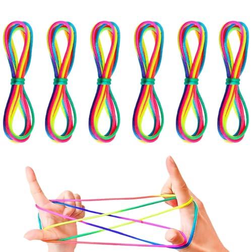EIHI Giochi di Corda Mano, 6 PCS Finger String Game Rainbow Rope, Finger Twist Gioco A Filo, Rainbow Rope, Cats Cradle String, Finger Game per Ragazzi e Ragazze 5+, Ottimo Come Piccolo Regalo