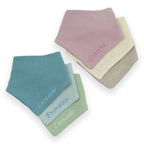 Filo e Poesia Bavaglini Neonato personalizzati con nome. Ottima idea regalo per bambini. Set da 3 pezzi.