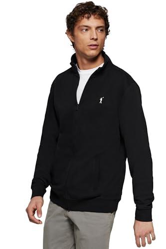 Polo Club Felpa Uomo con Cerniera e Collo Alto Nero - Sweatshirt Zipper Senza Cappuccio Lavoro 100% Cotone