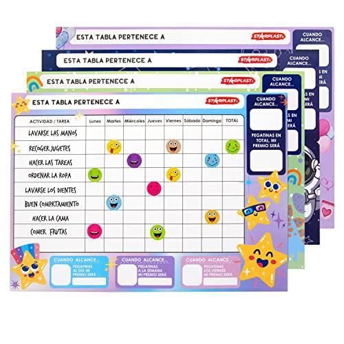 Tabelle di ricompensa per bambini STARPLAST - Include 16 fogli di adesivi, 4 diversi disegni di tabella ricompensa e 16 fogli di tabelle ricompensa da usare con i bambini - Cool