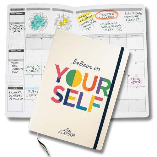 Life Planner, Agenda Motivazionale Made in Italy, Agenda 12 Mesi, da Gennaio a Dicembre 2026, Planner Settimanale e Mensile, Spazi Dedicati a Pensieri e Riflessioni (Believe In Yourself, Grande)