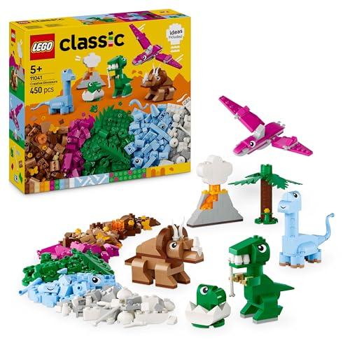 LEGO Classic Dinosauri Creativi, Giochi di Fantasia per Bambini e Bambine da 5 Anni in su con Colorati Animali Giocattolo da Costruire e Ricostruire come T. Rex e Triceratopo, Idea Regalo 11041