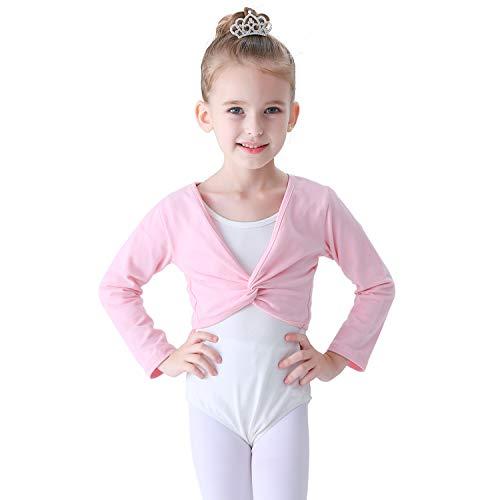 Soudittur Maglia a Incrocio Top da Danza Classica Cotone per Bambini in Rosa, Bianco, Nero (Rosa, 125-135 cm)